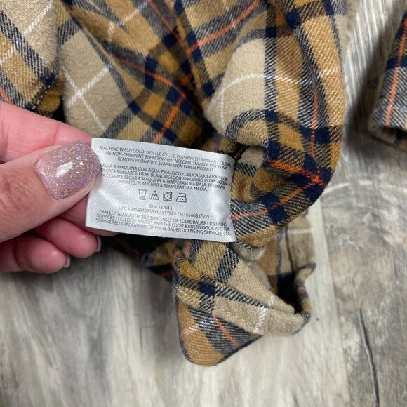 Eddie Bauer Mens Bristol Flannel Shirt Medium Brown Long Sleeve Plaid - Picture 7 of 7